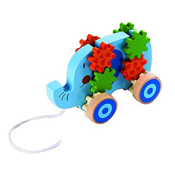 Applesauce Wooden Pull Infant Development Educational Baby Toys (Elephant), Blue