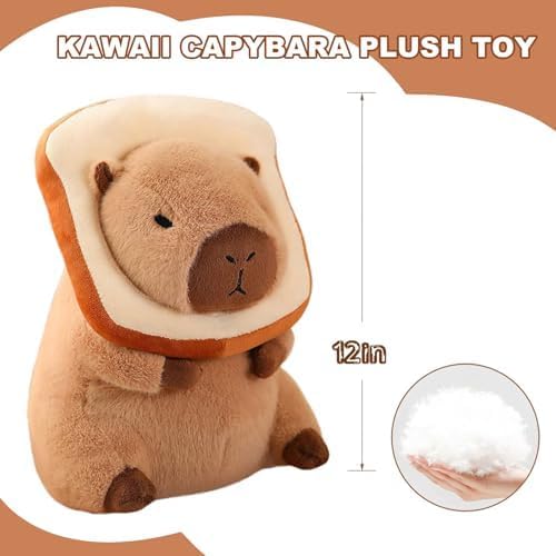 Waksun Capybara Plush With Wearable Toast Headgear, Capybara Stuffed Animal,Capybara Plush Toy, Capybara Birthday Decorations,Cu