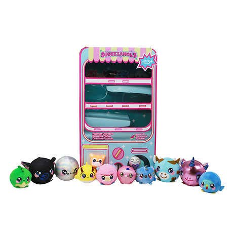 Squeezamals Plush Toy Vending Machine Set - 12 Mini Stuffed Animals, Aqua, Platinum Collection, Includes 3.5", 2.5", and 1" Plushies
