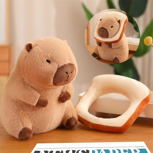 Waksun Capybara Plush With Wearable Toast Headgear, Capybara Stuffed Animal,Capybara Plush Toy, Capybara Birthday Decorations,Cu