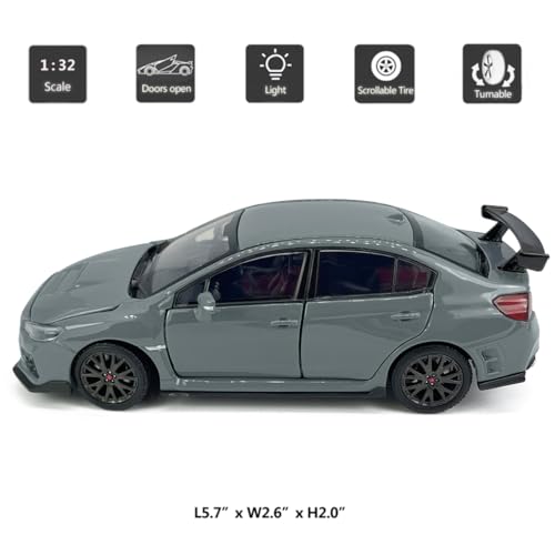 2016 Impreza WRX STI Diecast Model Car 1/32 Scale Metal Toy Cars Racing Sports Sedan Toy Vehicle with Light, 4 Doors Open Hood T