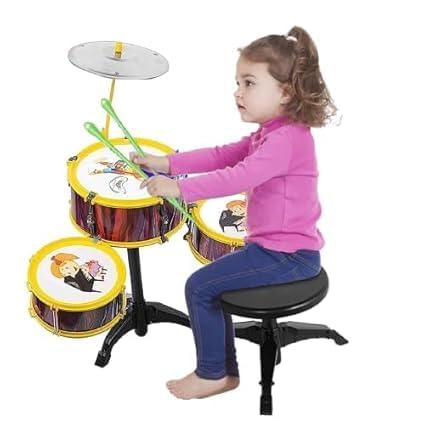 Fully Kids Drum Set | Musical Drum Sets For Kids | Kid Musical Toys Jazz Drum With 3 Drums, 1 Stool And 1 Stand For Boys Girls A