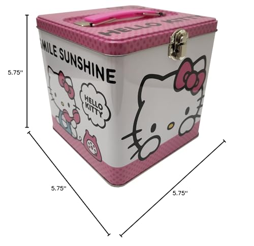 The Tin Box Company XL Hello Kitty Storage Tin with Handle - Pink and White, Tin Plate Steel, Model 697207