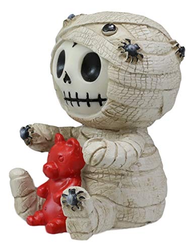 Ebros Egyptian Furrybones Mummy Sarcophagus With Red Teddy Bear And Creepy Spiders Figurine Small 2.75 Inch Tall Furry Bones Skeleton Decor Statue Gods And Goddesses Of Egypt