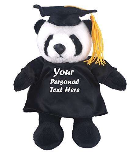 Plushland Plush Stuffed Animal Toys 12 Inches Present Gifts for Graduation Day  Personalized Text  Name or Your School Logo on Gown  Best for Any Grad School Kids (Graduation Panda Black Gown)