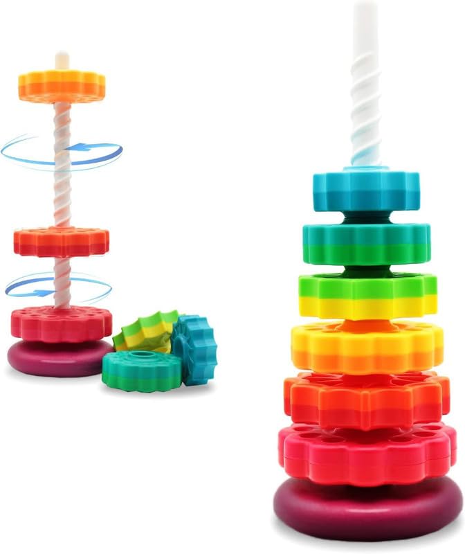 K.V.S Spinning Tower Stacking Toy, Rainbow Educational Rings, Montessori Sensory Learning Toy For Toddlers 13 Years