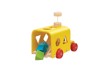 Plantoys Sorting Bus Pull Toy - Sustainably Made From Rubberwood Featuring Organic-Pigment Coloring And Water-Based Dyes With 3 Colorful Shapes And Pull-Along Bus