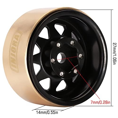 INJORA 1.0 Beadlock Wheel with Brass Ring Negative Offset -3.78mm 1.0'' Wheels for TRX4M Axial SCX24 1/18 1/24 Upgrade (Black)