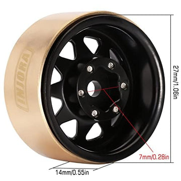 INJORA 1.0 Beadlock Wheel with Brass Ring Negative Offset -3.78mm 1.0'' Wheels for TRX4M Axial SCX24 1/18 1/24 Upgrade (Black)