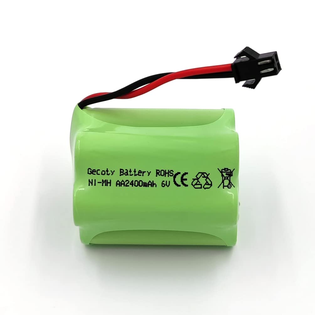Gecoty Ni-MH Battery Pack, 6V 2400mAh Rechargeable AA Battery Pack with SM 2P Plug and USB Charger Cable for Amphibious RC Car,