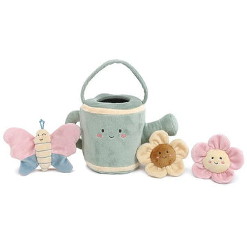 MON AMI Spring Watering Can Play Set with Rattles - 4 Pc Set, Stuffed Plush Gardening Set for Kids with Watering Can, 2 Pcs Flow