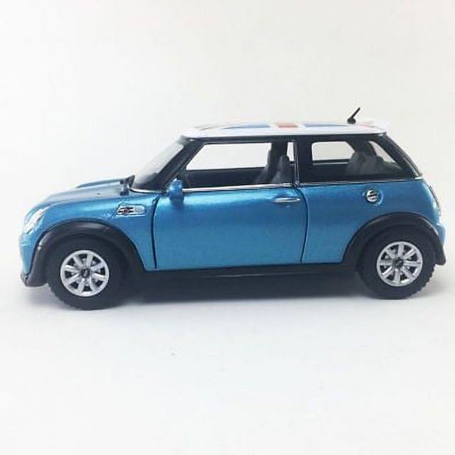 KiNSMART Mini Cooper S Die Cast Metal Model Toy Car, 5" Scale, British Flag Blue, Pullback Action