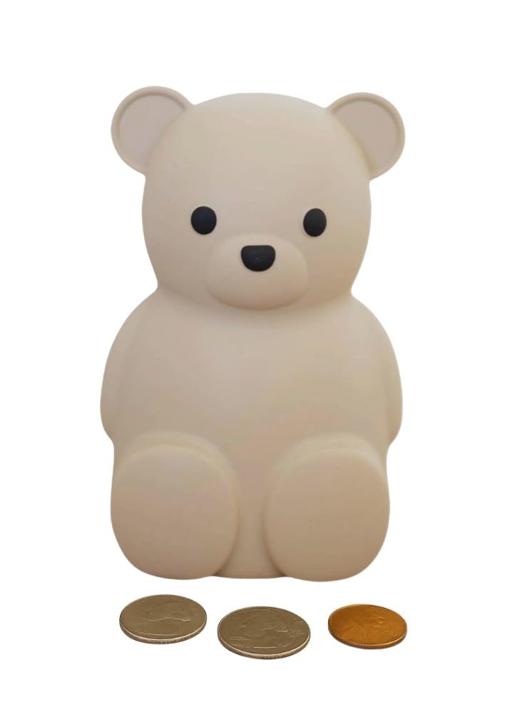 Neutral Silicone Teddy Bear Coin Bank for Kids  Baby  and Toddler. Unbreakable Piggy Bank for Kids -Nursery Decor - Durable Money Bank Gift for Children