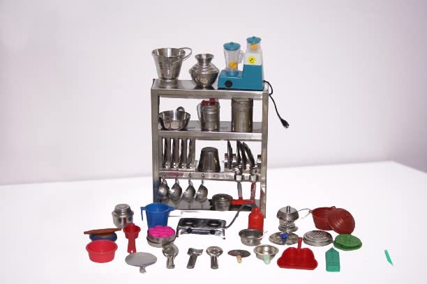 Stainless Steel Miniature Kitchen Set (Kids Toys) Best for Gift Pretend Play Sets Choppu Jaman with Stainless Steel Rack Soft Ed