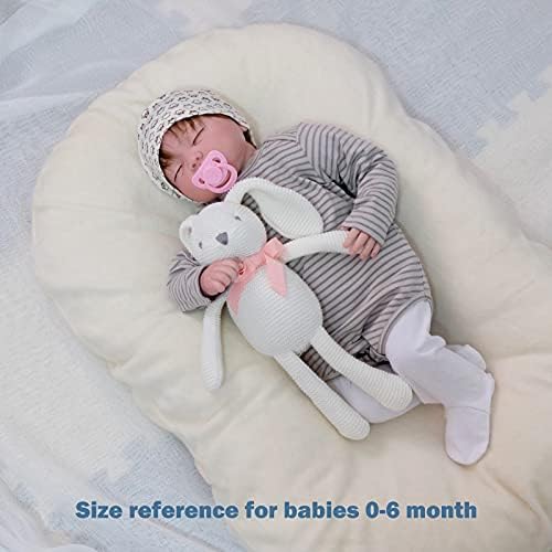 FLUFFYFUN 100% Organic Cotton Baby Toys White Bunny Rabbit Stuffed Animal for Newborn 7.1