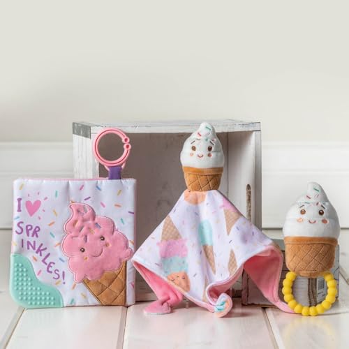 Sweet Soothie Crinkle Teether Toy With Baby Paper And Squeaker, 6 X 6-Inches, Sprinkles Ice Cream