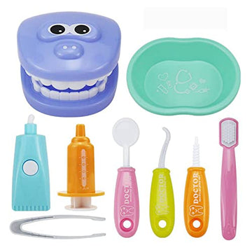 OPTSPTOY 9PCS Plastic Simulation Dentist Play Set Medical Kit Pretend Toy for Kids Hygienic Habbit Cultivation Role Play Game fo