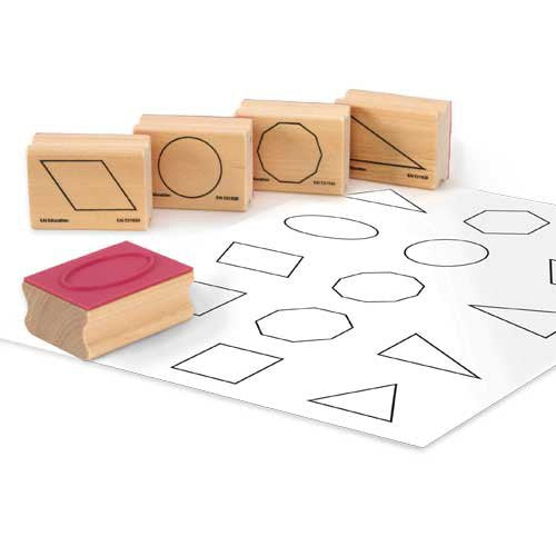 EAI Education Wooden GeoModel Geometric Plane Shape Stamps: Set of 15
