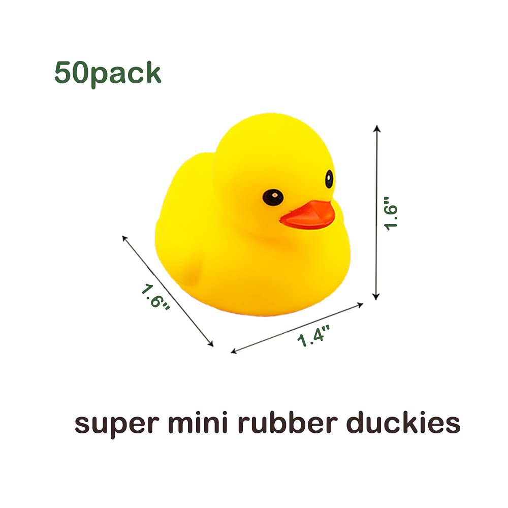 Yuerfeila Kids Bath Duck Toys 50 Pcs Mini Rubber Ducks Squeak And Float Duckies Baby Shower Toy Party Decoration For Toddlers Boys Girls (1.6’’)
