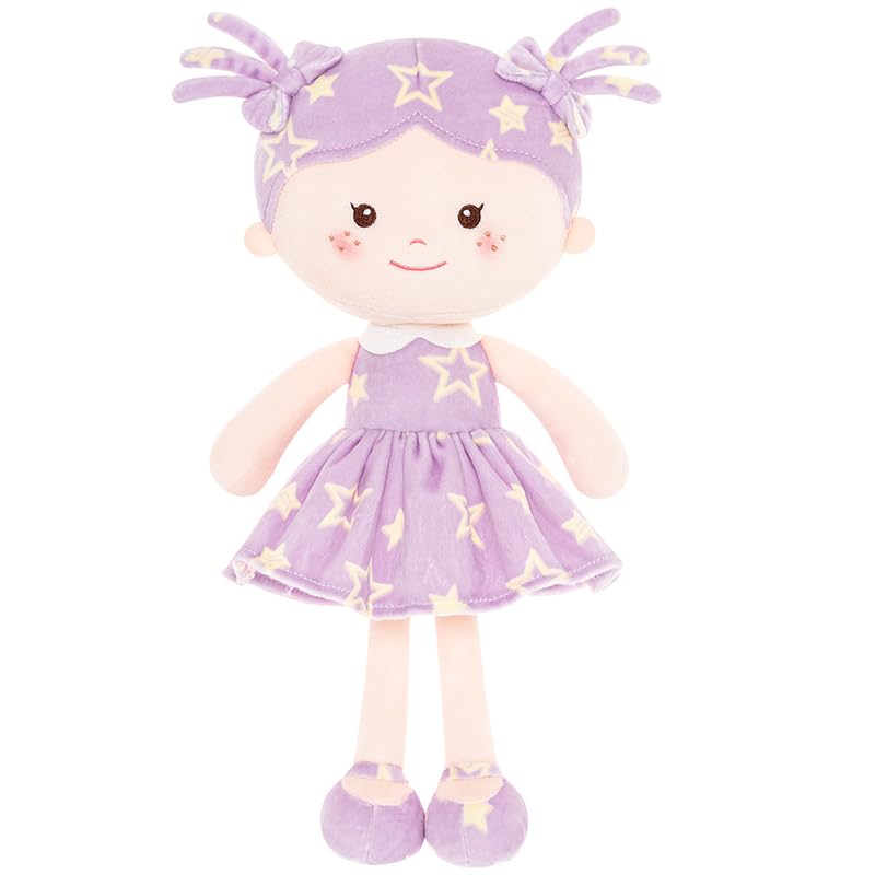 Onetoo Rag Doll Plush Baby Doll Soft Baby Doll For Girls First Baby Doll Plush Sleeping Cuddle Buddy Doll Wear Star Purple Sleeveless Dress 14'