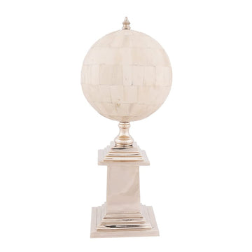 Old Modern Handicrafts Bone Globe With Aluminium Base -With Shiny Nickle Finish - 6.5L X 6.5W X 14.5H Inches
