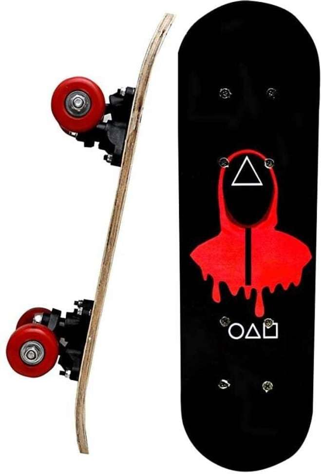 QXWRIFT Wooden Skateboard for Boys and Girls, Squid Game Theme Beginner Mini Cruiser Skate Board 24 x 6 Inch with AntiSlip Deck