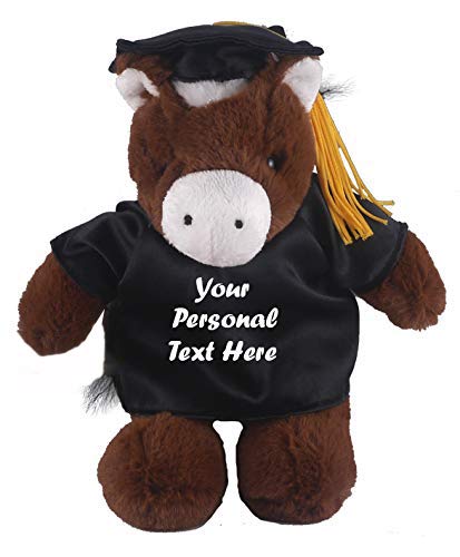 Plushland Plush Stuffed Animal Toys 12 Inches Present Gifts for Graduation Day  Personalized Text  Name or Your School Logo on Gown  Best for Any Grad School Kids (Graduation Horse Black Gown)