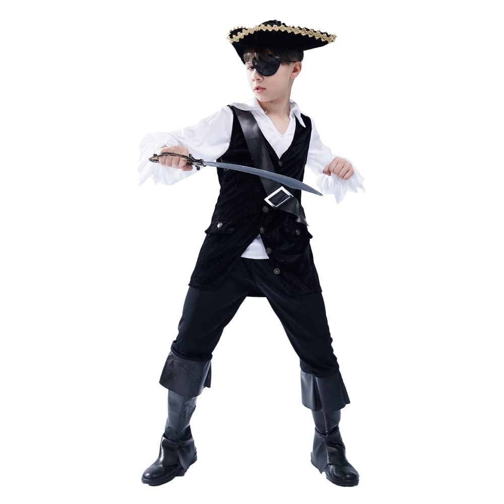 Dsplay Boys Pirate Costume Cosplay Kids Halloween Party (7-9 Years)