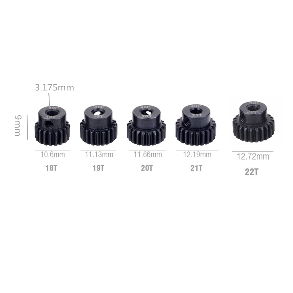 Kingval Replacement 5Pcs 48Dp 3.175Mm 18T 19T 20T 21T 22T Steel Pinion Motor Gear Compatible With 1/10 Rc Car Brushed Brushless
