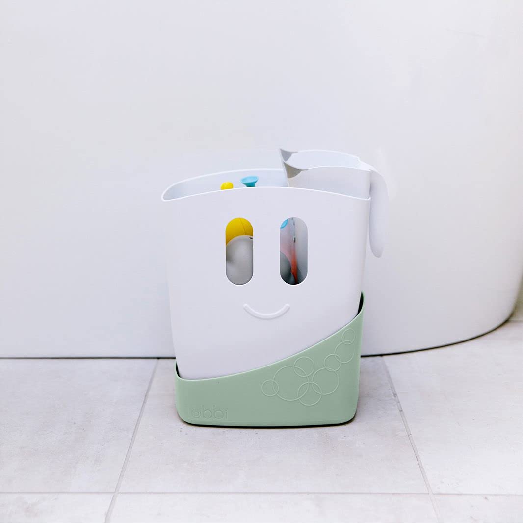Ubbi Freestanding Bath Toy Organizer Bath Caddy With Removable Drying Rack Bin & Scoop For Toddlers + Baby, Sage