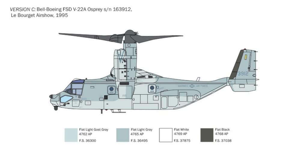 Italeri -1463 V-22 A Osprey, 1:72 Scale, Model Kit, Plastic Model to Assemble, Modeling, Grey, IT1463