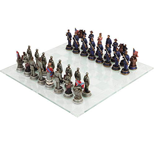 Ptc Civil War Solider Themed Chess Set With Glass Board, Multicolor