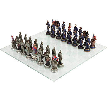 Ptc Civil War Solider Themed Chess Set With Glass Board, Multicolor