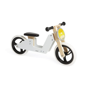 Janod - 2-In-1 Wooden Scalable Tricycle Balance Bike – Adjustable Seat & Ergonomic Handles – Retro Vintage Look – Balance And Independence – Gray Color – 18 Months + J03280, White