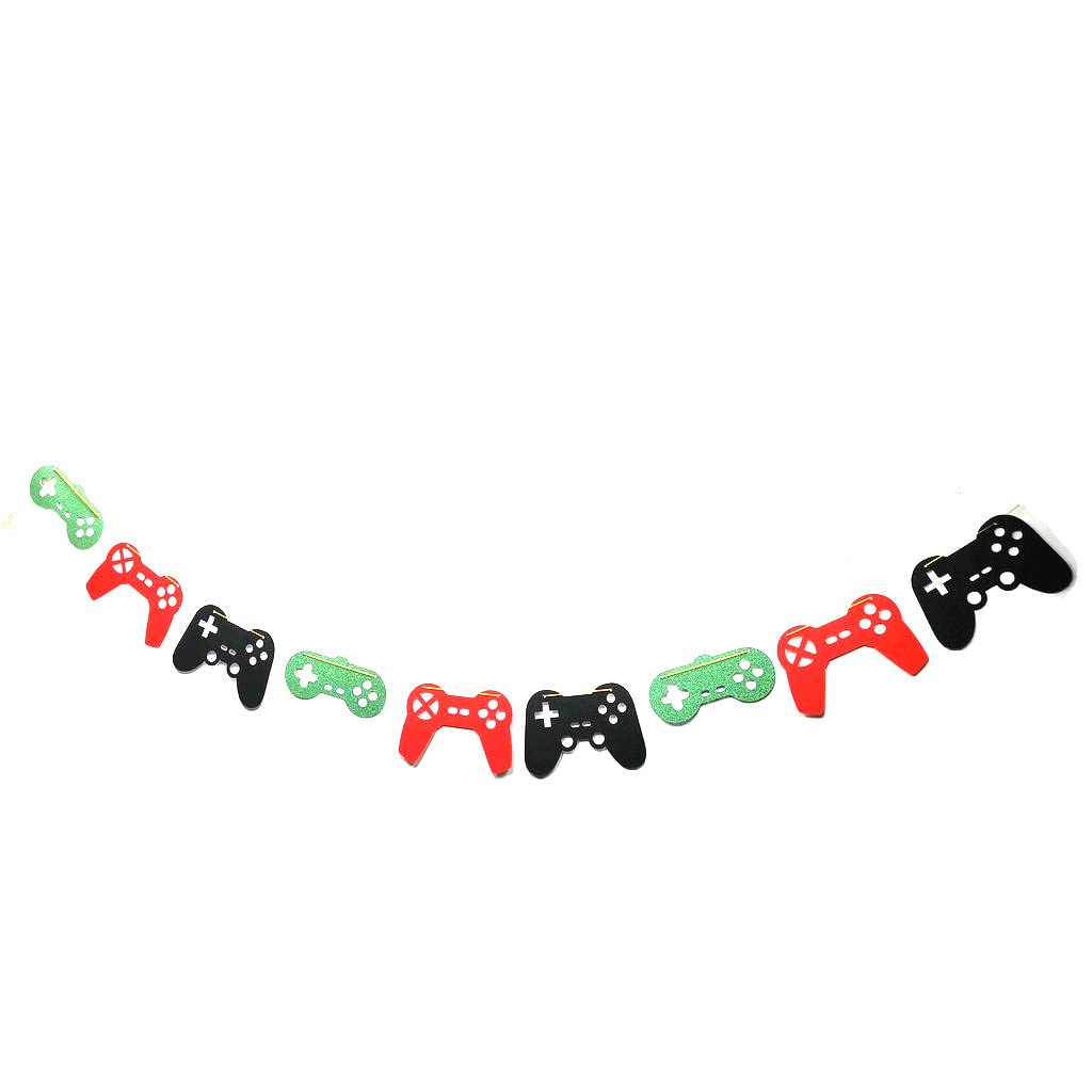 Video Game Controller Banner - Birthday Party Supplies - Game Themed Birthday Garland - Pre-Assembled (Red, Black, Green)