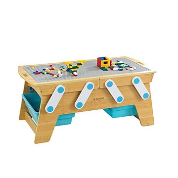 Kidkraft Building Bricks Play N Store Wooden Table, Children'S Toy Storage With Bins, 200+ Building Blocks Included, Natural, Gift For Ages 3+