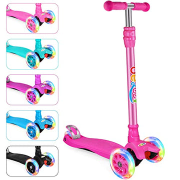 Beleev Scooters For Kids 3 Wheel Kick Scooter For Toddlers Girls Boys, 4 Adjustable Height, Lean To Steer, Light Up Wheels, Extra-Wide Deck, Easy To Assemble For Children Ages 3-12 (Rose Pink)