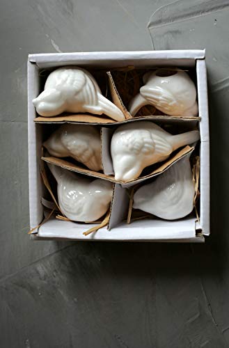 Set Of 6 White Ceramic Birds