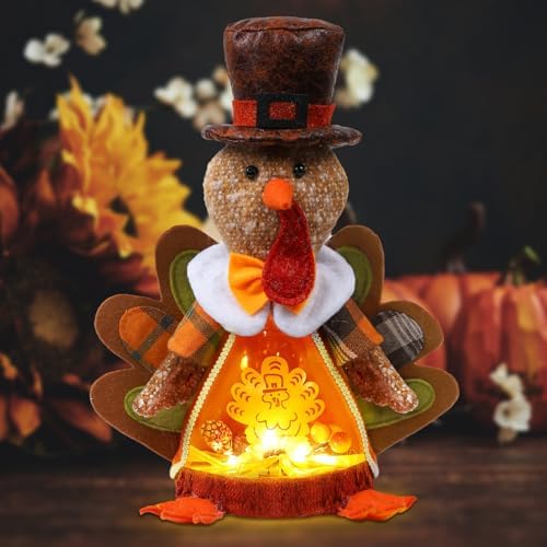 Aoutrow Lighted Thanksgiving Turkey,10 Inches Plush Light Up Turkey Toy Holiday Present, Battery Operated Xmas Gifts Winter Mant