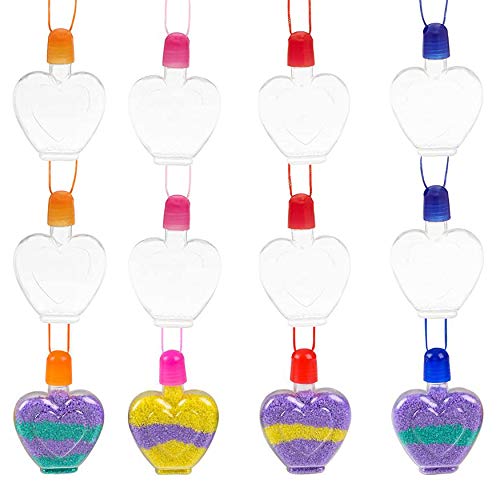 The Dreidel Company Make Your Own Sand Art Bottle Necklace, Sensory Sand Art For Kids, 12-Pack (Sand Art Heart Necklace)