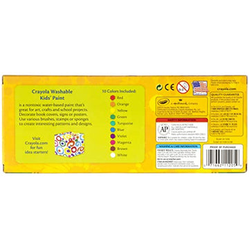 Crayola Washable Kid'S Paint, Assorted Colors, Pack Of 10