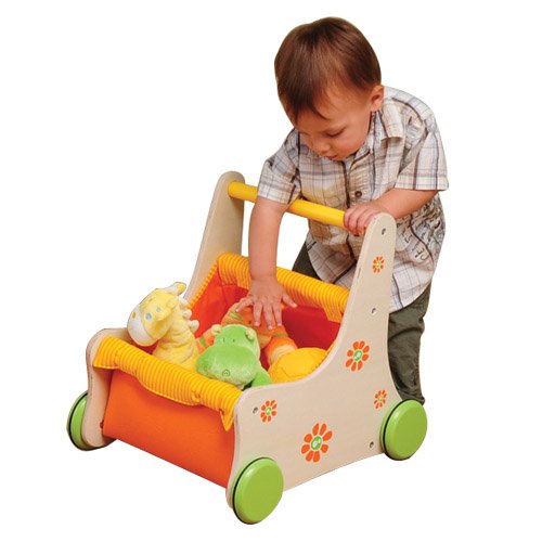 Constructive Plaything'S Beginner'S Buggy Baby Push Toy, Holds Baby Dolls And Toddler Toys, Wood, Non-Toxic Water-Based Paint, F