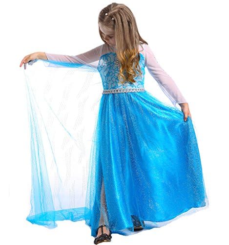 Sototoo Elsa Costume Long Sleeves Princess Dress Queen White Costume Cosplay Dress Up With Accessories Halloween (Blue,2-3Years)