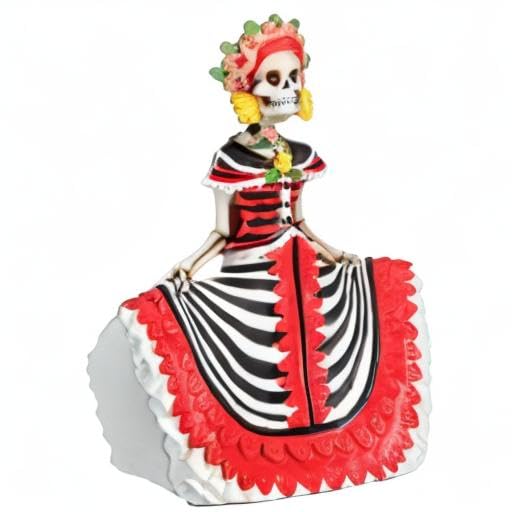 Dod Red Senorita Mexican Traditional Skeleton Sculpture