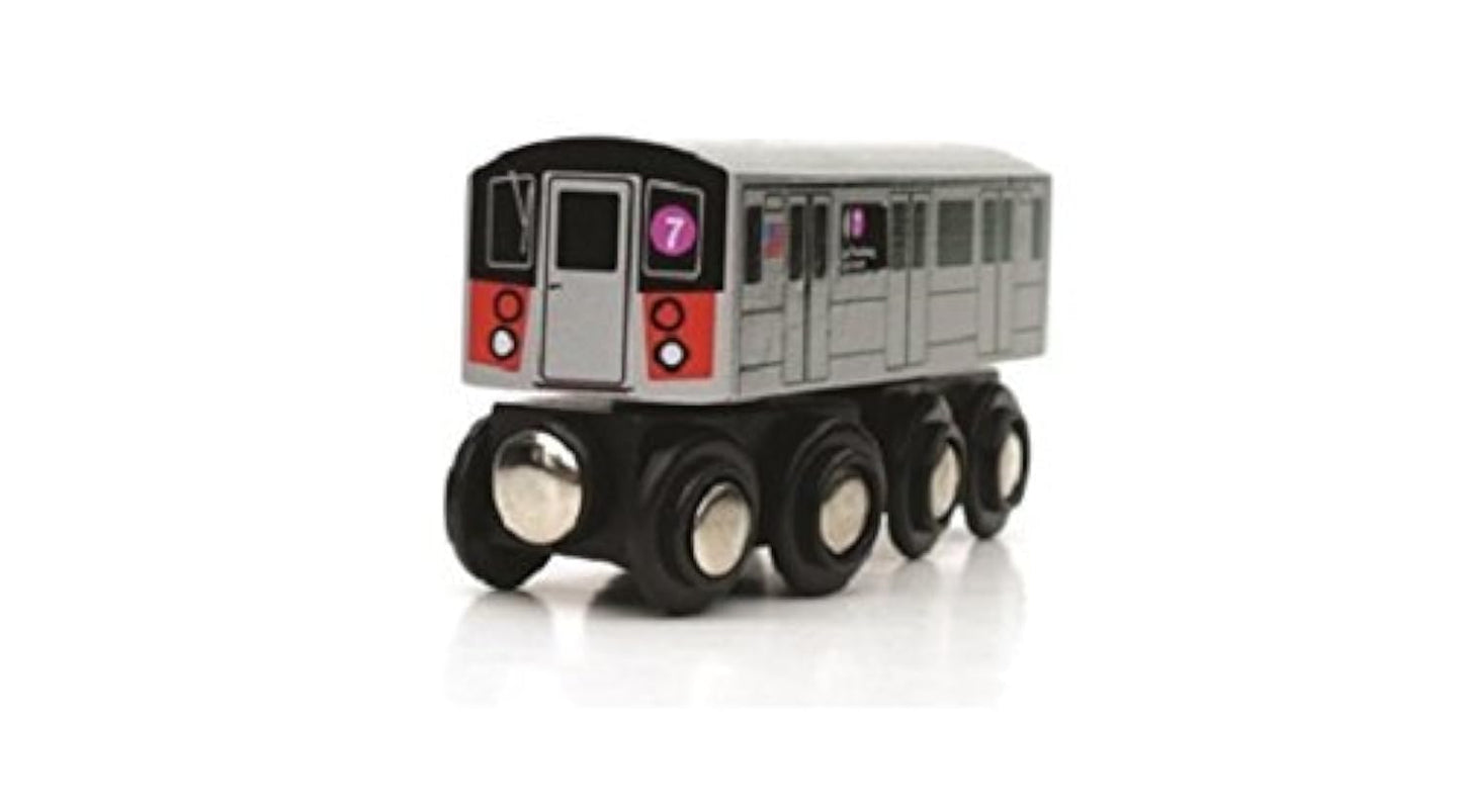 MUNI PALS Wooden Railway NYC Subway Car 7 - Red, 5.25" x 2" x 1.25", Model 011107, Quality Wood Construction