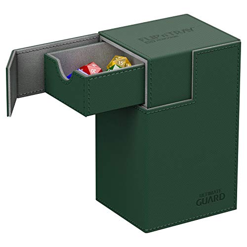 Ultimate Guard Flip 'N' Tray 80+, Deck Case For 80 Double-Sleeved Tcg Cards + Dice Tray, Green/Grey, Independent Magnetic Closure & Microfiber Lining
