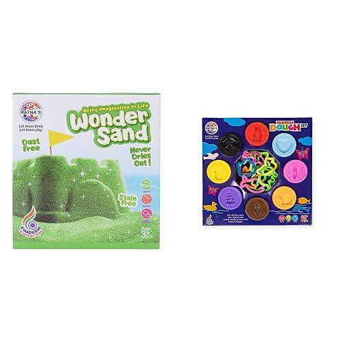 RatnaS Wonder Sand 500 Grams For Play Smooth Sand For Kids (Green 500 Grams), One Big Mould Inside (Without Tray) And Fantasy D