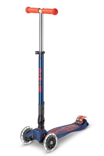Micro Kickboard - Maxi Deluxe Foldable Led - Three Wheeled, Lean-To-Steer, Fold-To-Carry Swiss-Designed Micro Scooter For Kids With Motion-Activated Light-Up Wheels For Ages 5-12 (Blue)