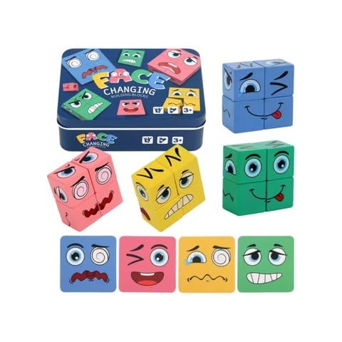 Kevim Face Changing Building Blocks Emoji Puzzle Game  Multicolour Wooden Expression Blocks, Educational BrainTeasing Toy For 