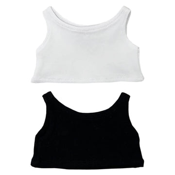 Niannyyhouse 10Cm Plush Doll Clothes Solid Color Vest Sleeveless T-Shirt Doll Dress Up (White+Black, 10Cm)